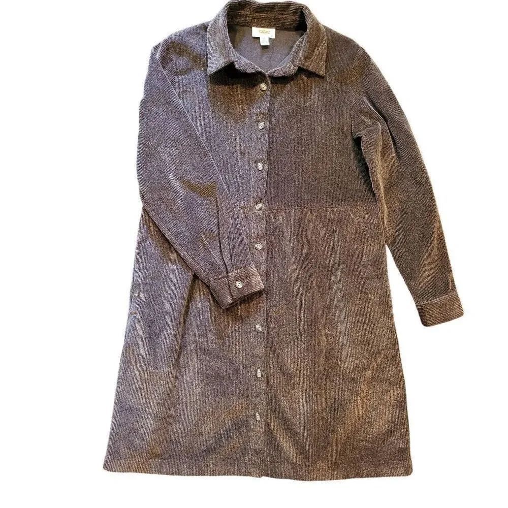 Talbots Dress Women's Large Brown Vintage 1990s Corduroy Button Down Midi